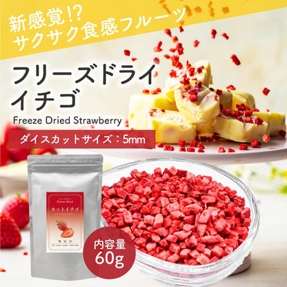 フリーズドライ イチゴ 60g (ダイスカット 【サイズ:5mm】) 添加物不使用 無添加 カット フルーツ くだもの 苺 いちご 製菓