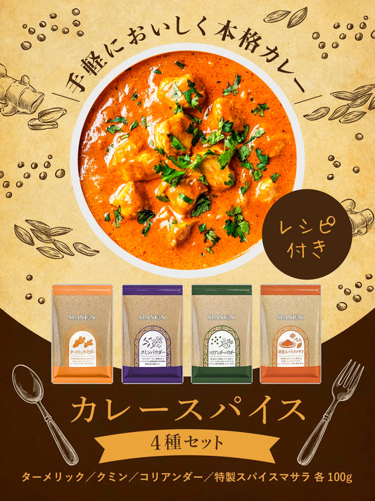 SPANION カレー スパイス 4種セット ターメリック クミン コリアンダー スパイスマサラ パウダー 各種セット