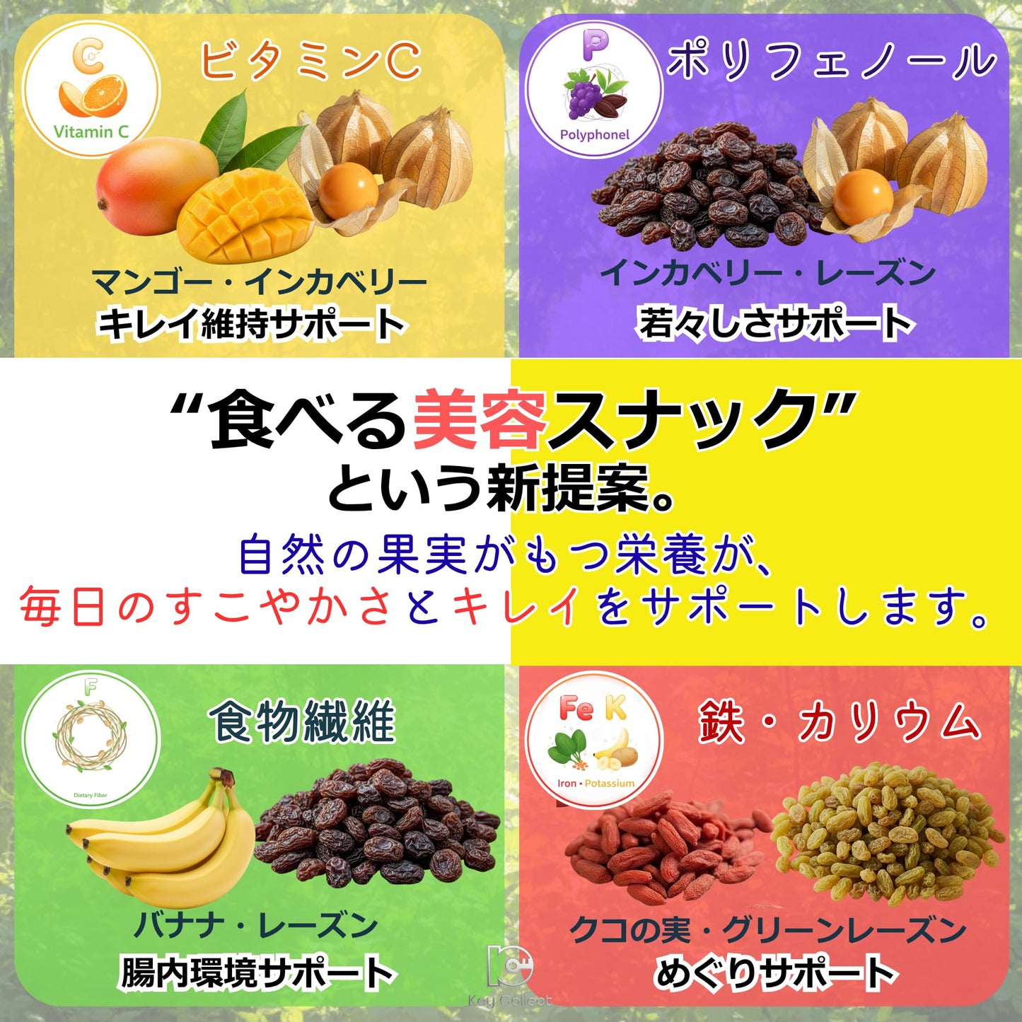 管理栄養士監修 ドライフルーツ 砂糖不使用 無添加 無漂白 オイル不使用 7種の果実 ドライフルーツミックス 250g x 1袋 ドライマンゴー パイナップル バナナ レーズン グリーンレーズン クコの実 インカベリー Key Collect フルーツミックス250x1P
